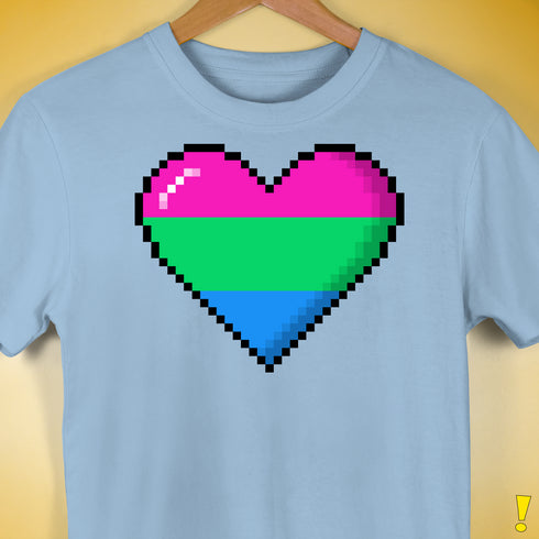 Polysexual Pride 8-Bit Pixel Heart Premium Unisex T-Shirt - Baby Blue